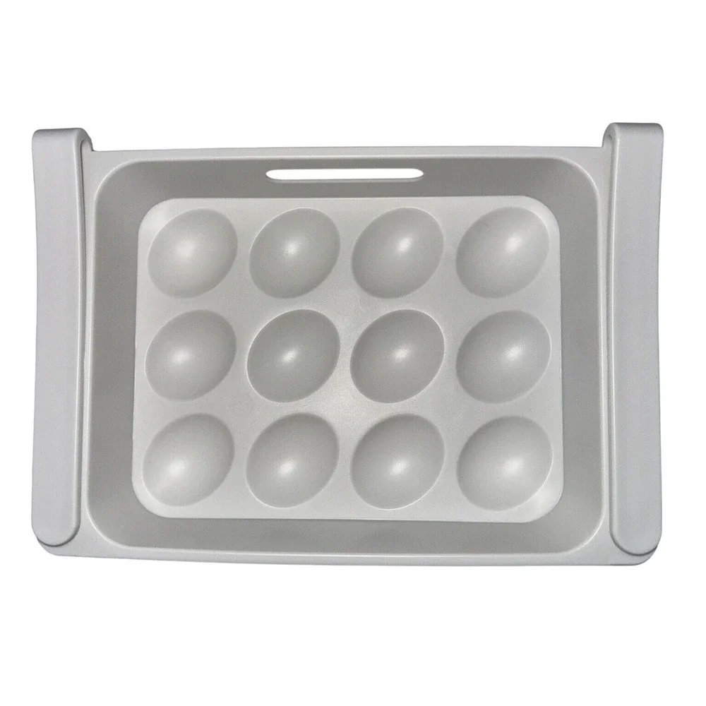 White Plastic Refrigerator Hanging Egg Tray Insert 12 Count Storage Slide-In